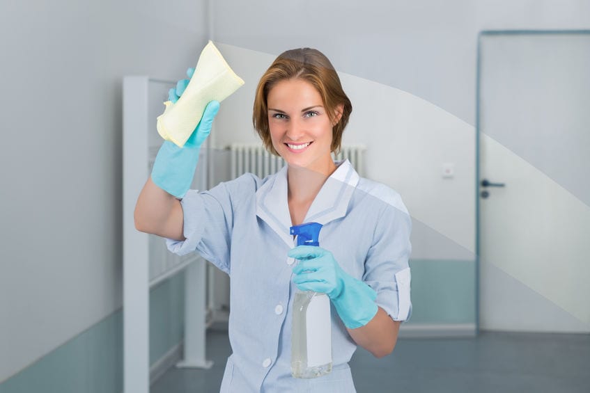 Young Female Maid Wiping Glass